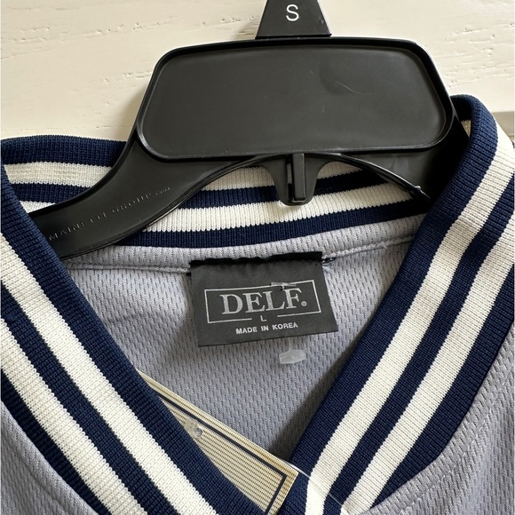 🆕 DELF Button-Down Mesh New York Gray Baseball Short Sleeve Jersey L - Picture 4 of 13